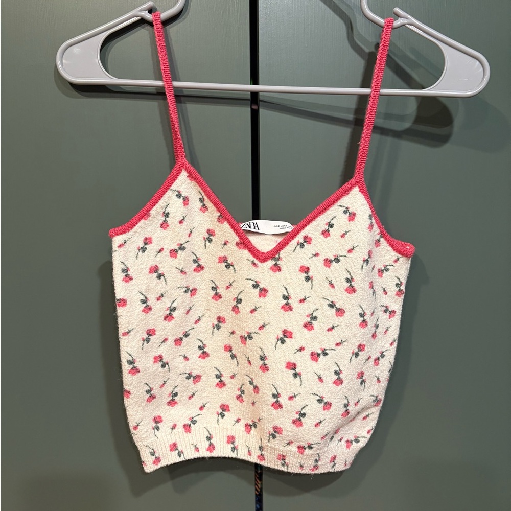 Zara Cream and Pink Floral Cami